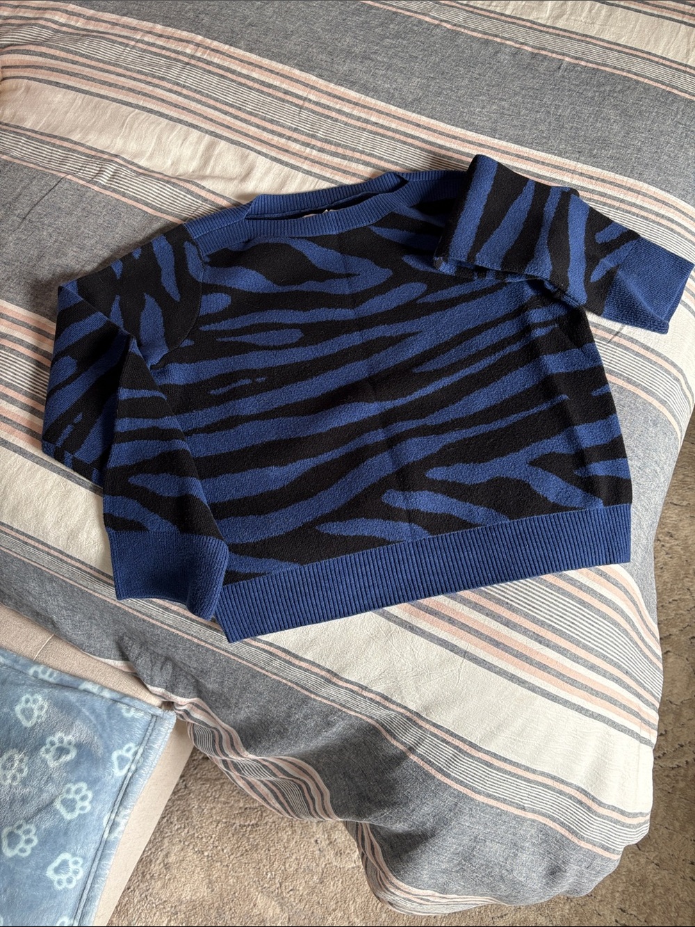 LOFT Blue and Black Zebra Stripe Kids Sweater